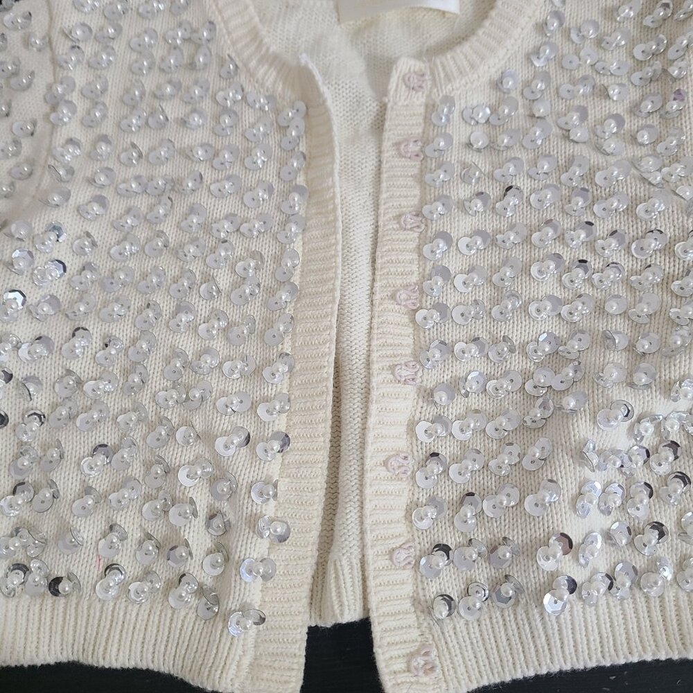 LoveShackFancy Tracey Ivory Crystal-Embellished Cropped Cardigan - Picture 11 of 12